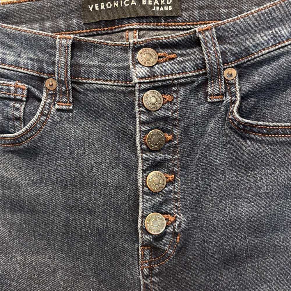 Veronica Beard Debbie High-Rise Skinny Jeans Button Fly Dark Wash Raw Hem 27 - Picture 6 of 15